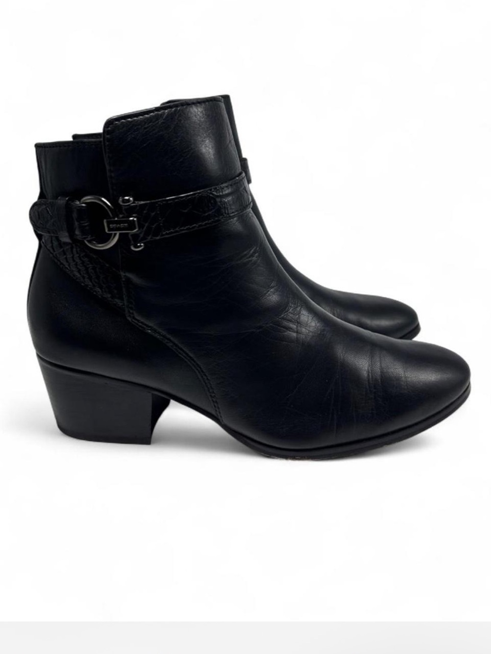 Coach Paulina ankle boots in black leather, embossed snake belt detail, 8.5 - Picture 4 of 8